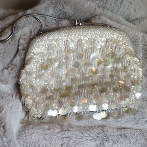 VintageElegant Sequin Pailette Beaded Cream Evening Bag